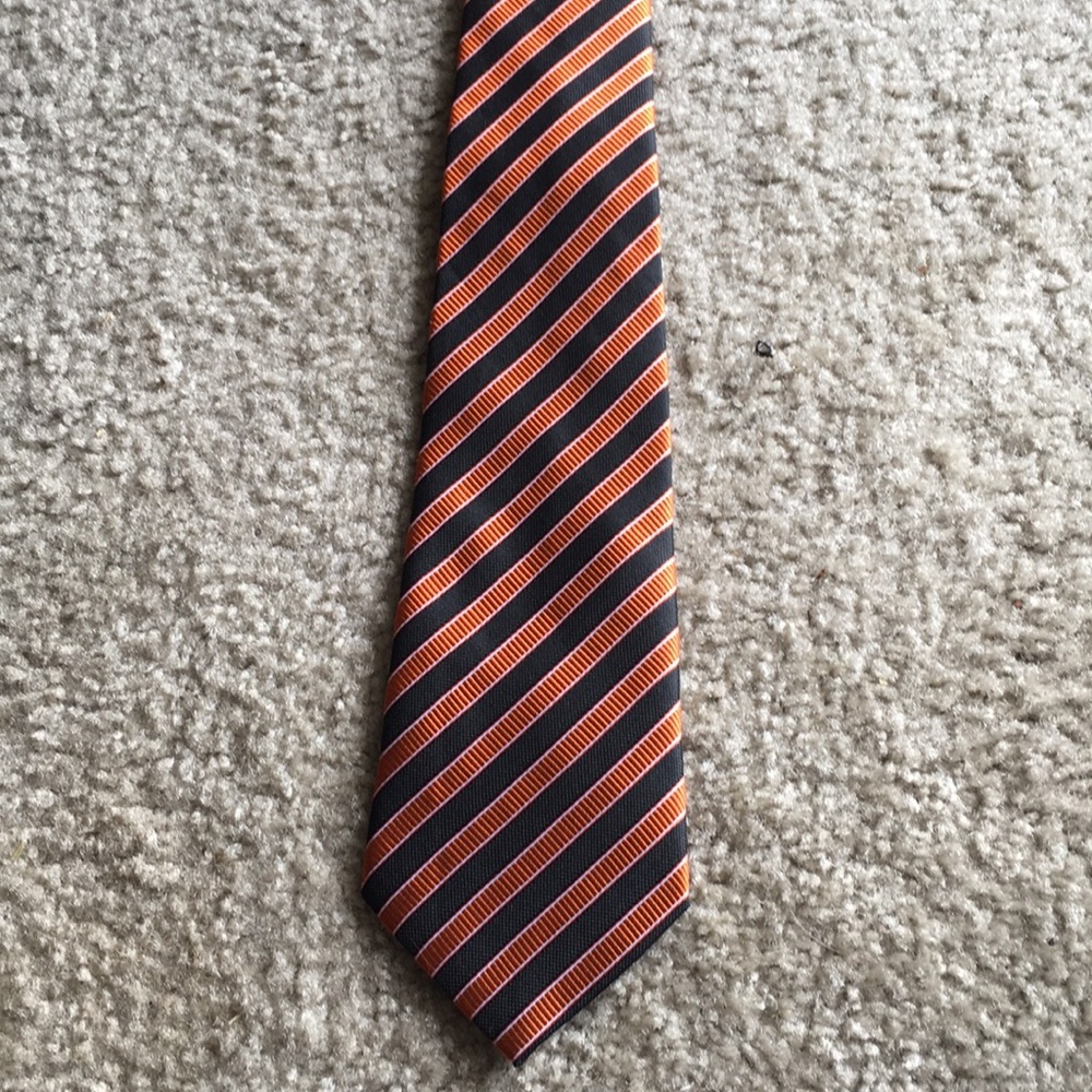 Kailong Black And Orange Stripe Silk Tie